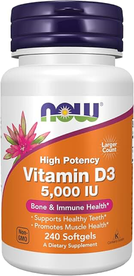 NOW Vitamin D3 5000 IU 240 Softgels product photograph
