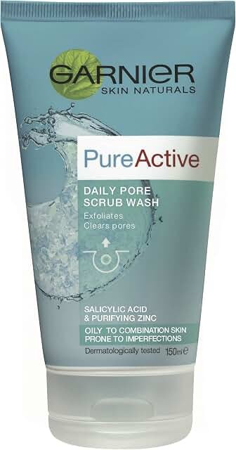 Garnier Pure Active Daily Pore Scrub Wash 150ml product packaging