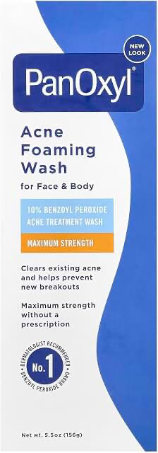 PanOxyl Acne Foaming Wash 10% Benzoyl Peroxide 5.5 oz (156 g) product packaging