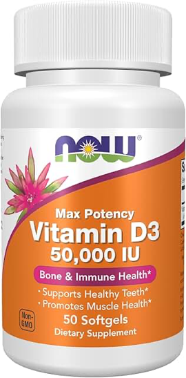 NOW Vitamin D3 50000 IU 50 Softgels product photograph