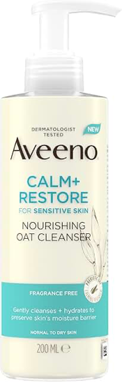 Aveeno Face Calm + Restore Sensitive Skin Nourishing Oat Cleanser 200mL product packaging