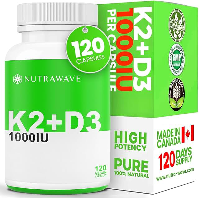 Nutrawave Vitamin D3 + K2 1000IU / 120mcg 120 Vegan Capsules product photograph