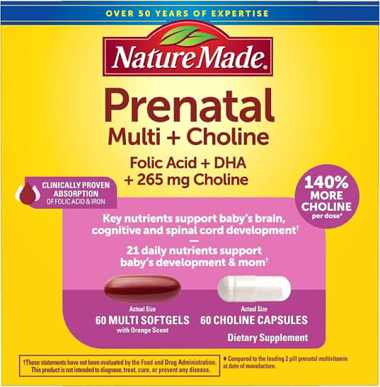 Nature Made Prenatal Multi + Choline — 60 Prenatal Softgels & 60 Choline Capsules product photograph
