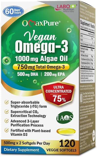 LABO Nutrition OmaxPure Vegan Omega-3 Algae Oil — 120 Softgels product photograph