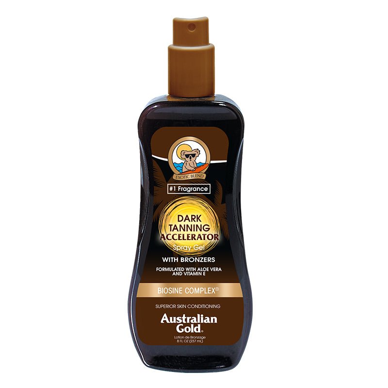 Australian Gold Dark Tanning Accelerator Spray Gel with Bronzers 237ml front bottle