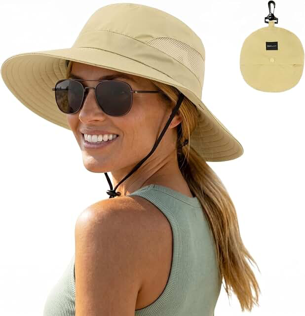 H HOME-MART Adult Bucket Sun Hat — Ponytail Opening, Packable