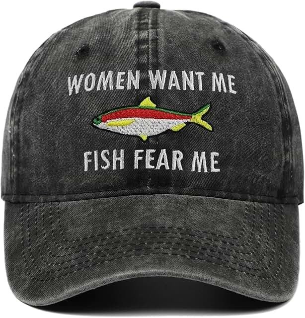 Women Want Me Fish Fear Me Embroidered Dad Cap — Black