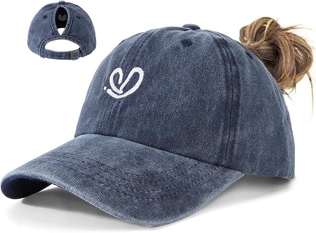 Hebenie Women’s Cotton Ponytail Cap — Denim Blue