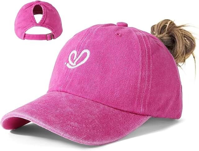 Hebenie Women’s Cotton Ponytail Cap — Pink