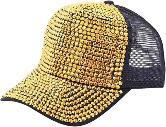 Unisex Gold Rhinestone Mesh Baseball Cap