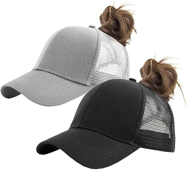 Women’s Cotton Mesh Ponytail Caps — Two-Piece Pack