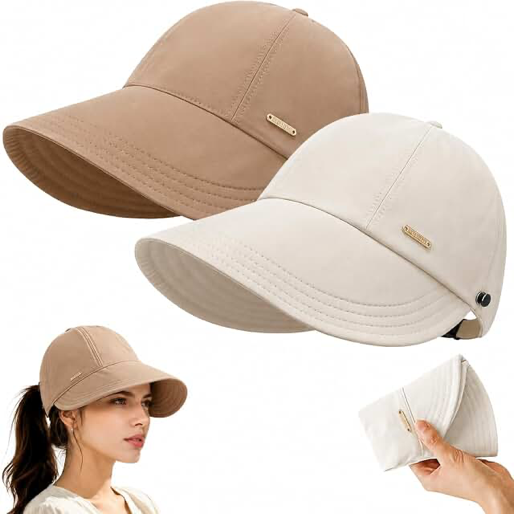 Women’s Sun Visor or Cap — Ponytail Opening, 2 Pack