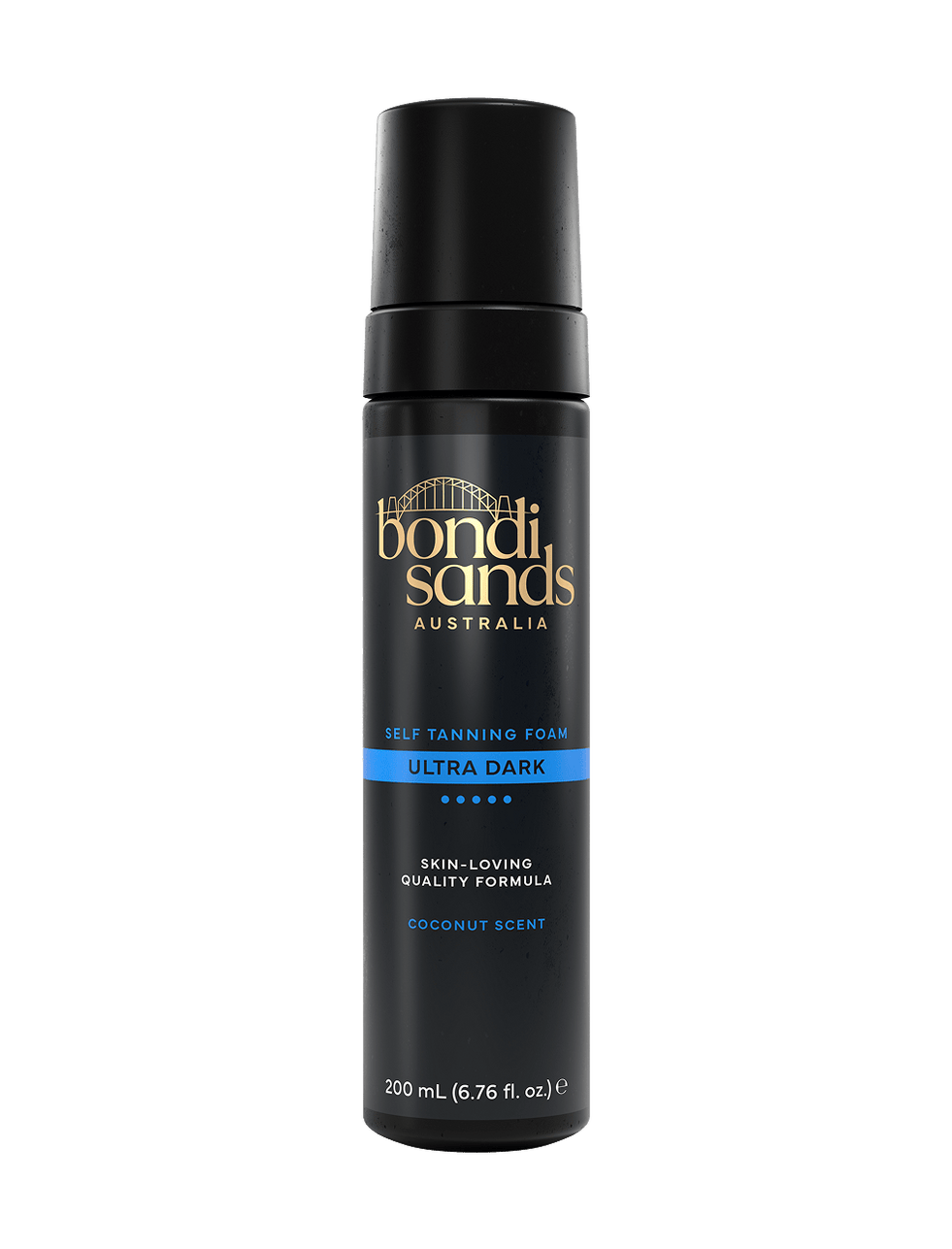 Bondi Sands Ultra Dark Self Tanning Foam 200ml black pump bottle with blue shade band