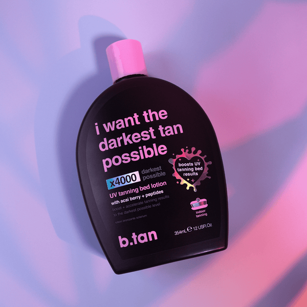 b.tan i want the darkest tan possible x4000 UV tanning lotion bottle labelled 354ml