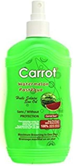 Carrot Sun Watermelon tanning oil 200ml green spray bottle