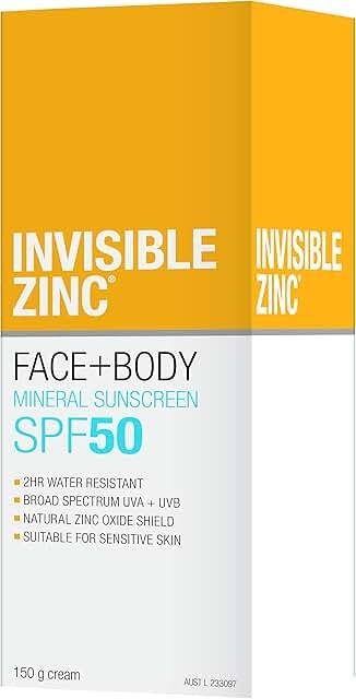 Invisible Zinc Face & Body Sunscreen SPF50 150g product packaging