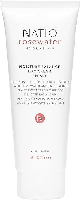 Natio Rosewater Hydration Moisture Balance Day Cream SPF50+ 90ml product packaging