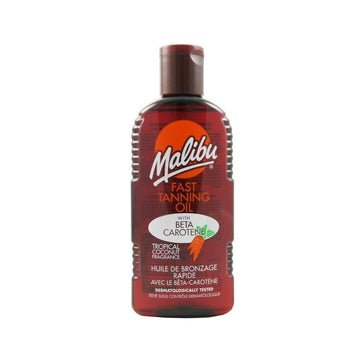 Malibu Fast Tanning Oil 200 ml pack photograph on a white background