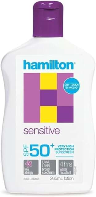 Hamilton Sensitive Lotion SPF50+ 265ml product packaging