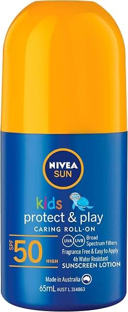 NIVEA SUN Kids Protect & Play Caring Roll-On Sunscreen SPF50 65ml product packaging