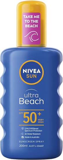 NIVEA SUN Ultra Beach Sunscreen Spray SPF50+ 200ml product packaging