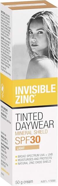 Invisible Zinc Tinted Daywear SPF30+ Light Sunscreen 50g product packaging