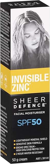 Invisible Zinc Sheer Defense Facial Moisturiser SPF50 50g product packaging