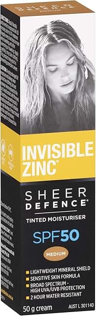 Invisible Zinc Sheer Defense Moisturiser SPF50 Medium product packaging