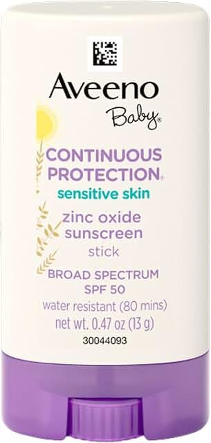 Aveeno Baby Continuous Protection Mineral Sunscreen Stick for Sensitive Skin with Broad Spectrum SPF50 product packaging