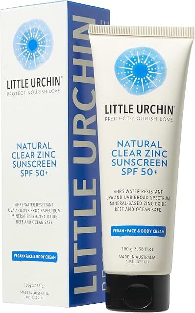 Little Urchin SPF50+ Natural Clear Zinc Sunscreen 100g product packaging