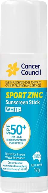 Cancer Council Sport Zinc SPF50+ Sunscreen Stick 12g, White product packaging