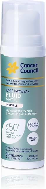 Cancer Council Face Day Wear Fluid Matte Invisible SPF50+ 50ml product packaging