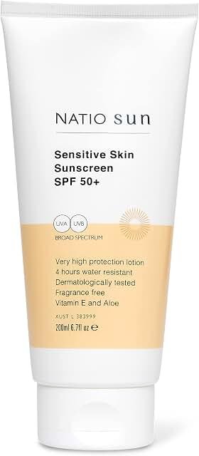 Natio Sensitive Skin Sunscreen SPF50+ 200ml product packaging