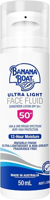 Banana Boat Ultra Light Face Sunscreen Fluid SPF50+ 50mL, 12- Hour Moisture product packaging