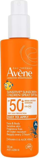 Avene Sunsitive® Sunscreen Face & Body Spray for Kids SPF50+ product packaging