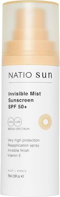 Natio Invisible Mist Sunscreen SPF50+ 75ml product packaging