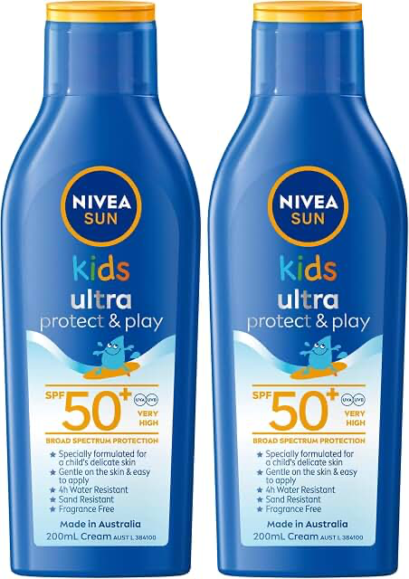 NIVEA SUN Kids Ultra Protect & Play Sunscreen Lotion SPF50+ 200ml (Pack of 2) product packaging