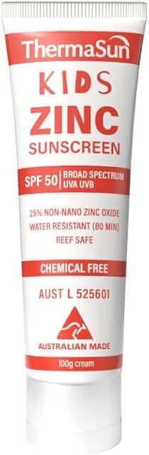 SPF50 Zinc Sunscreen for Kids 100g – ThermaSun Kids product packaging